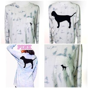 NWOT PINK VS Super Cute Tie Dye Long Sleeve Pullover T-Shirt Steel Blue SZ S